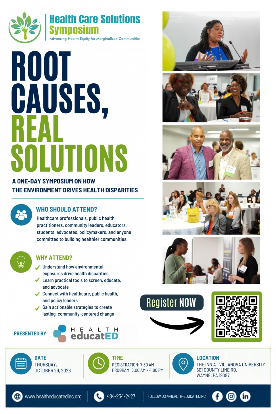 Health Care Solutions Symposium event flyer revision with program information, photographs and registration call to action